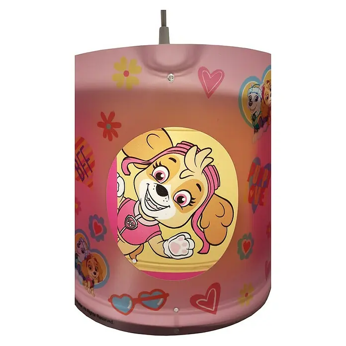 Niermann Pendelleuchte rund Paw Patrol - 60 W, Rosa, E27 - Rosa Paw Patrol Lampe mit Skye Motiv und verspielten Details. Ideal für Kinderzimmer, sorgt für angenehmes Licht und fröhliche Atmosphäre.