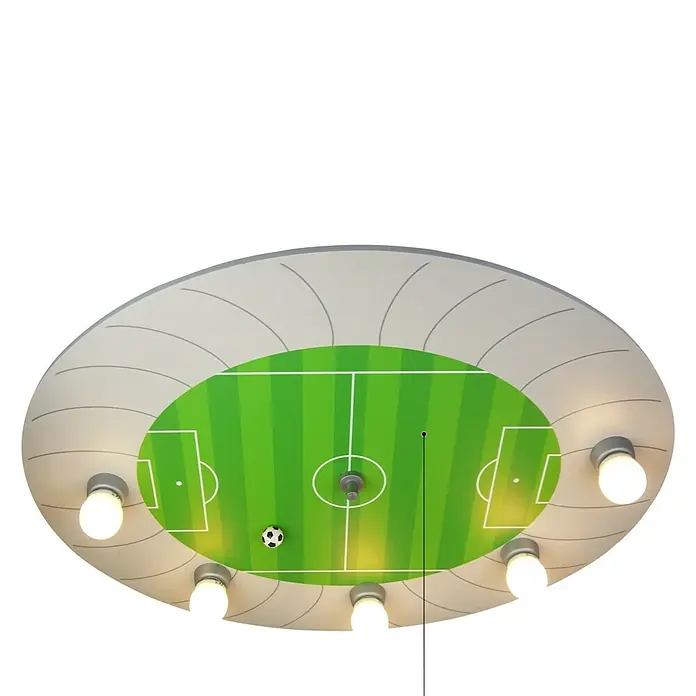 Niermann Kinderzimmerleuchte rund Fußballstadion - 125 W, E14 - Eine Deckenleuchte in Form eines Fußballfelds mit Stadionrund, beleuchtet mit sechs Glühbirnen. Perfekt für Kinderzimmer!