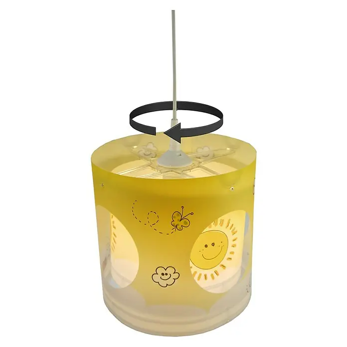 Niermann Pendelleuchte rund Sunny - E27 - Eine gelbe Kinderzimmer-Hängelampe mit Sonne, Wolken und Schmetterlingen sorgt für eine freundliche Atmosphäre. Perfekt für jedes Kinderzimmer.