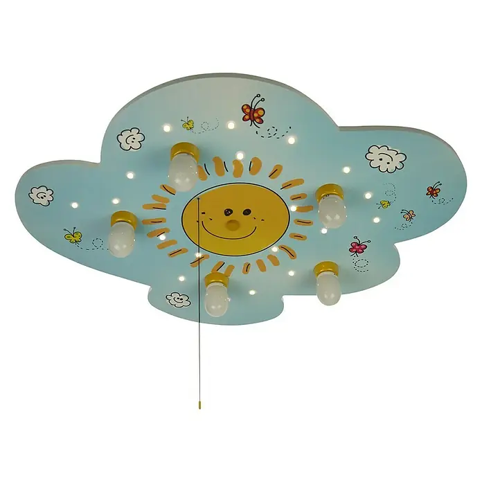 Niermann Kinderzimmerleuchte rund Sunny - 25 W, E14 - Niedliche Wolkenlampe mit Sonnendesign und Glühbirnen. Ideal für Kinderzimmer, sorgt für freundliches Licht und eine verspielte Atmosphäre.