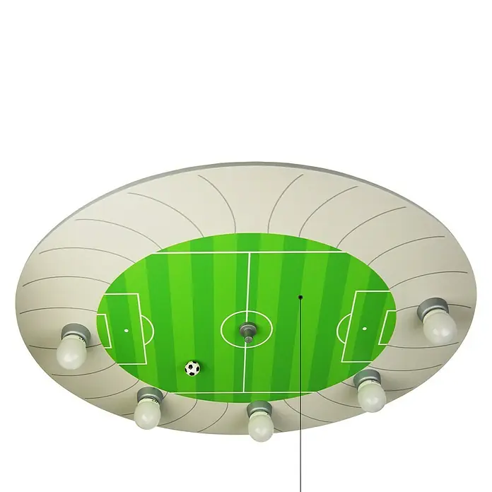 Niermann Kinderzimmerleuchte rund Fußballstadion - 125 W, E14 - Eine runde Kinderzimmerlampe mit Fußballfeld-Motiv und sechs Glühbirnen sorgt für spielerische Beleuchtung.