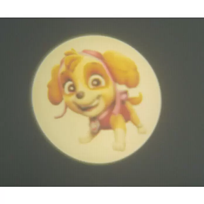 Niermann LED-Nachtlicht Paw Patrol - 3-fach, Netzstecker, Rot/Blau, L x B x H: 100 x 90 x 100 mm - Kreisförmige Projektion von Skye aus Paw Patrol, einem lächelnden gelben und rosa Welpen.