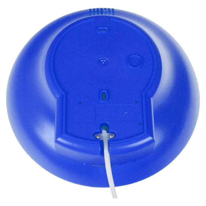 Niermann Kinderzimmerleuchte rund Paw Patrol - 25 W - Die Rückseite einer blauen, runden Wetterstation mit einem weißen Kabel, das unten herausragt. Der untere Teil ist mit kleinen Schrauben befestigt.