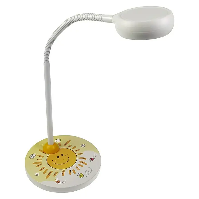 Niermann Tischleuchte Sunny - 9 W, GX53 - Niedliche Schreibtischlampe mit Sonnendesign. Die Lampe verfügt über einen flexiblen Hals und einen runden Lampenkopf in Weiß, ideal für Kinderzimmer.