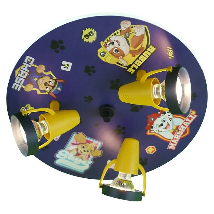 Niermann Kinderzimmerleuchte rund Paw Patrol - 35 W, GU10 - Kindgerechte Deckenleuchte mit Paw Patrol Motiven und gelben Lampen für das Kinderzimmer.