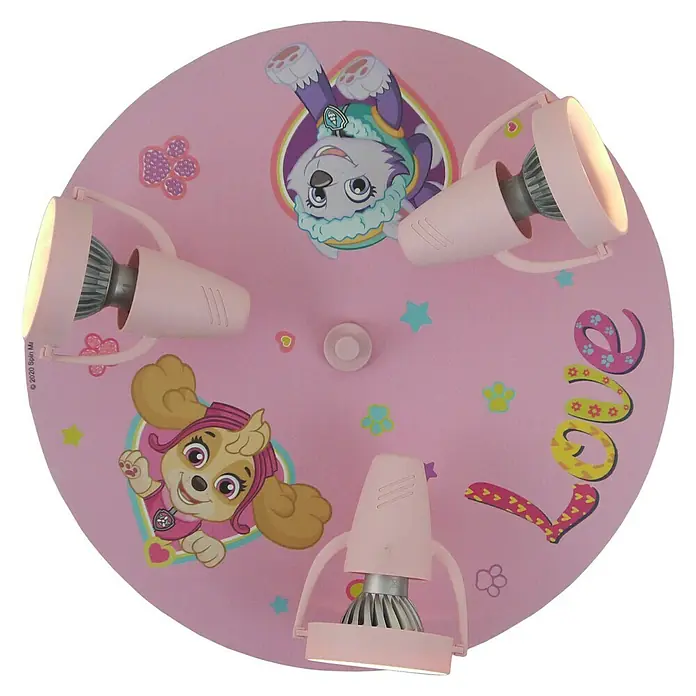 Niermann Kinderzimmerleuchte rund Paw Patrol - GU10 - Runde Paw Patrol Deckenleuchte in Rosa mit Everest und Skye. Die Lampe hat drei verstellbare Strahler für eine flexible Beleuchtung.