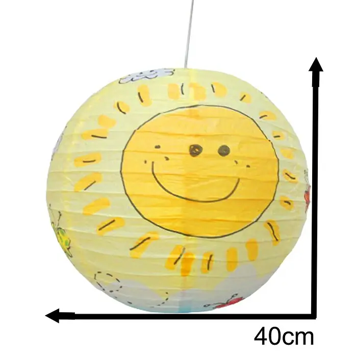 Niermann Pendelleuchte rund Fröhliche Sonne - Gelb - Dekorativer Papierlampion mit Sonnenmotiv und einer Größe von 40 cm. Perfekt für Kinderzimmer oder Partys.