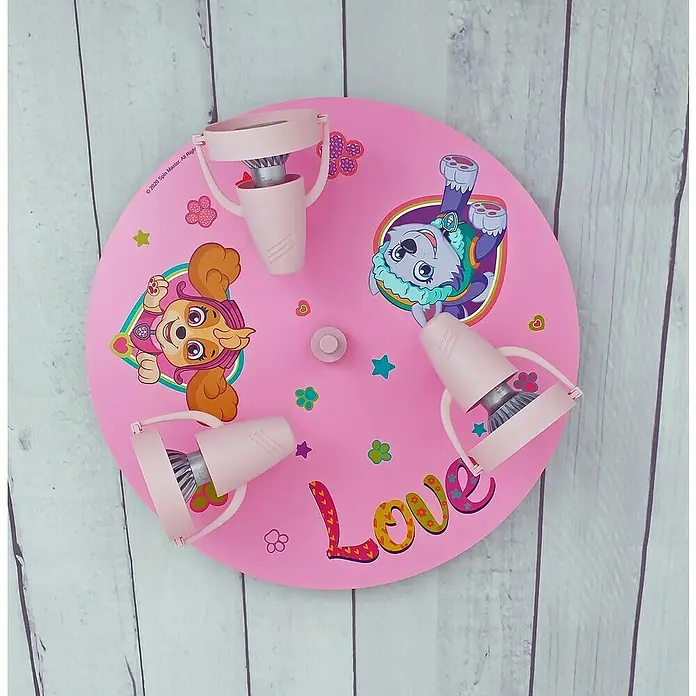 Niermann Kinderzimmerleuchte rund Paw Patrol - GU10 - Pinke Paw Patrol Deckenleuchte mit den Charakteren Skye und Everest und dem Schriftzug "Love" für Kinderzimmer.