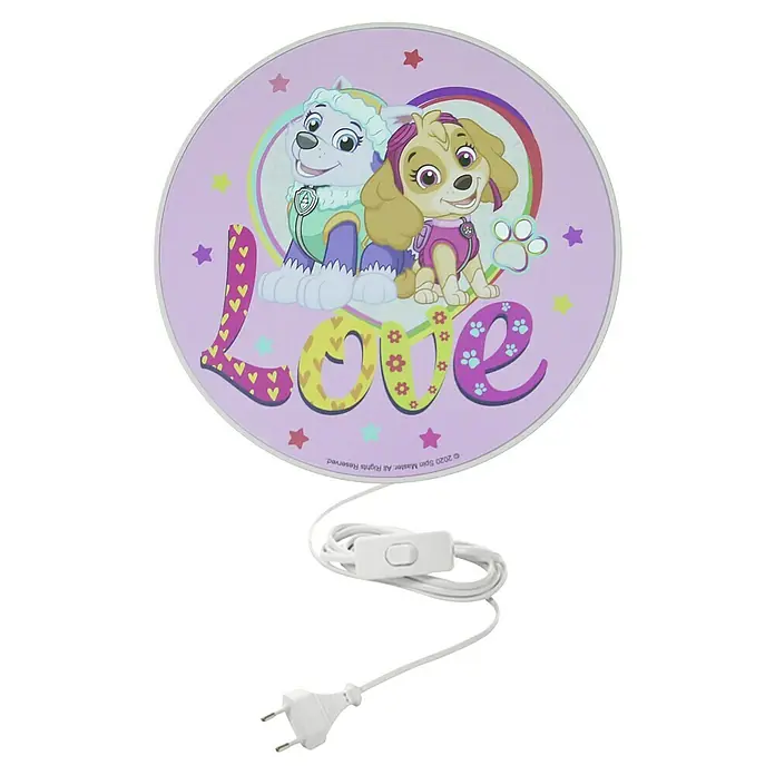 Niermann Kinderzimmerleuchte rund PAWSITIVE PUPS - 25 W, E14 - Paw Patrol-Nachtlicht mit Skye und Everest. Eine bezaubernde Nachtlampe mit dem Schriftzug „Love“ und den beliebten Welpen für sanftes Licht.