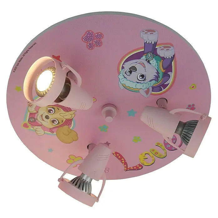 Niermann Kinderzimmerleuchte rund Paw Patrol - GU10 - Rosa Paw Patrol Deckenleuchte mit Skye, Everest und beweglichen Strahlern für Mädchenzimmer. Niedliche Beleuchtung garantiert!