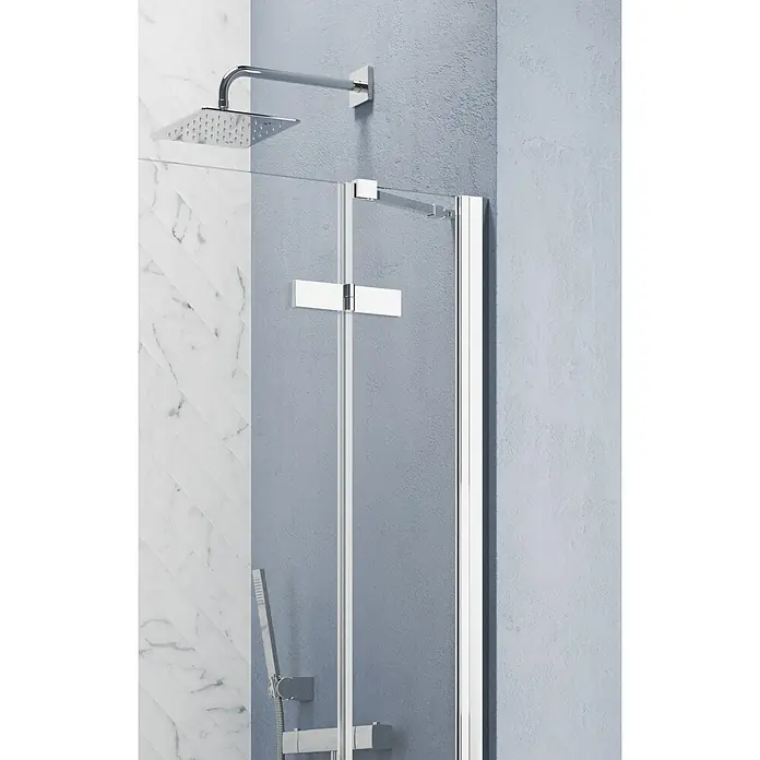 GEO Hit Pro Eckdusche B-PE430L x B x H: 80 x 80 x 202,2 cm, Beschichtet, Stärke: 6 mm, Chrom - Ein quadratischer Duschkopf und eine Duschkabine mit klaren Linien schaffen ein modernes Badezimmerdesign.