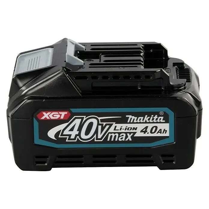 Makita XGT 40V max. Akku BL4040 - 40 V, 4 Ah - Nahaufnahme eines Makita XGT 40V max Li-Ion 4.0Ah Akkus, der für seine Leistung und Zuverlässigkeit bekannt ist.