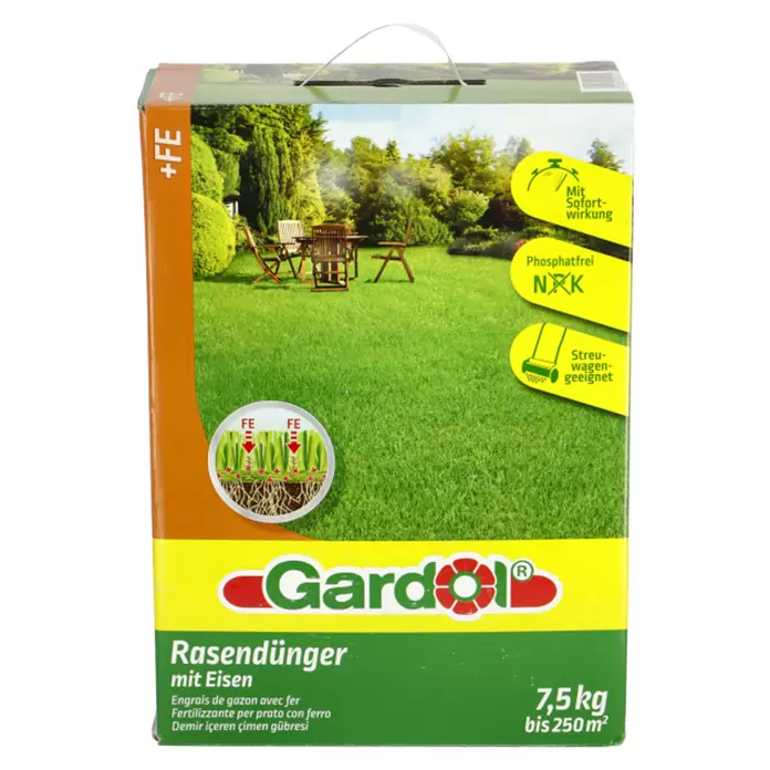 Gardol Rasendünger mit Eisen - 7,5 kg, Max. Anwendungsfläche: 250 m²