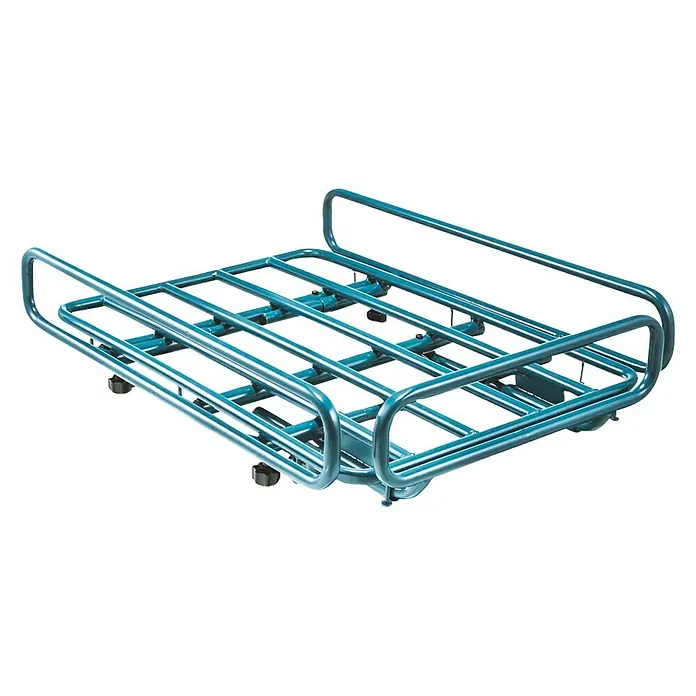 Makita Transporthilfe - Passend für: Makita Akku-Schubkarre DCU180Z - Gepäckträger aus Stahl in blau-metallischer Farbe. Stabiles Zubehör für Lasten auf Fahrrädern.