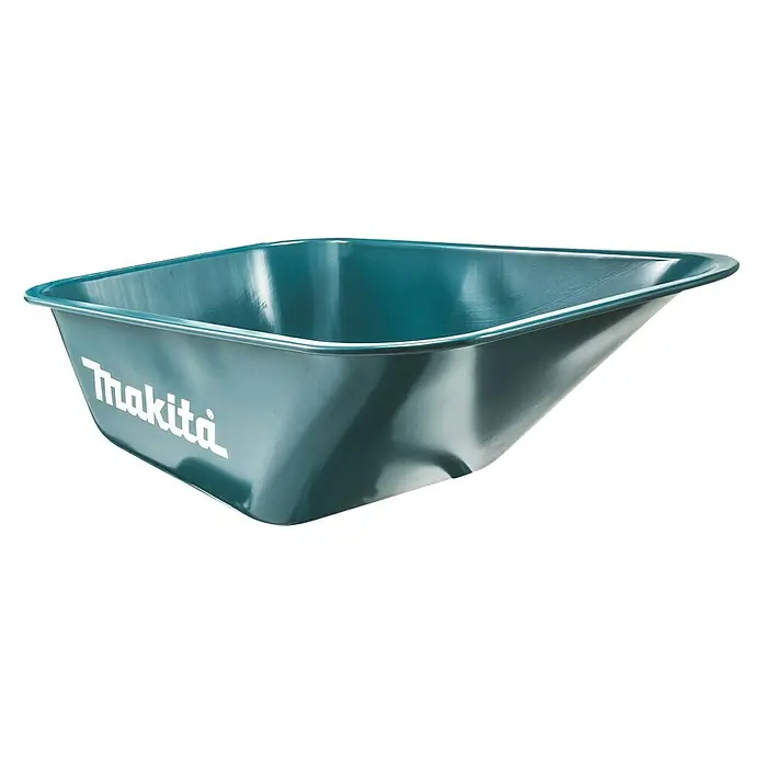 Makita Cubeta de transporte - 880 x 590 x 300 mm, 90 l - Carretilla verde Makita para jardinería y construcción, con un diseño robusto y gran capacidad de carga.