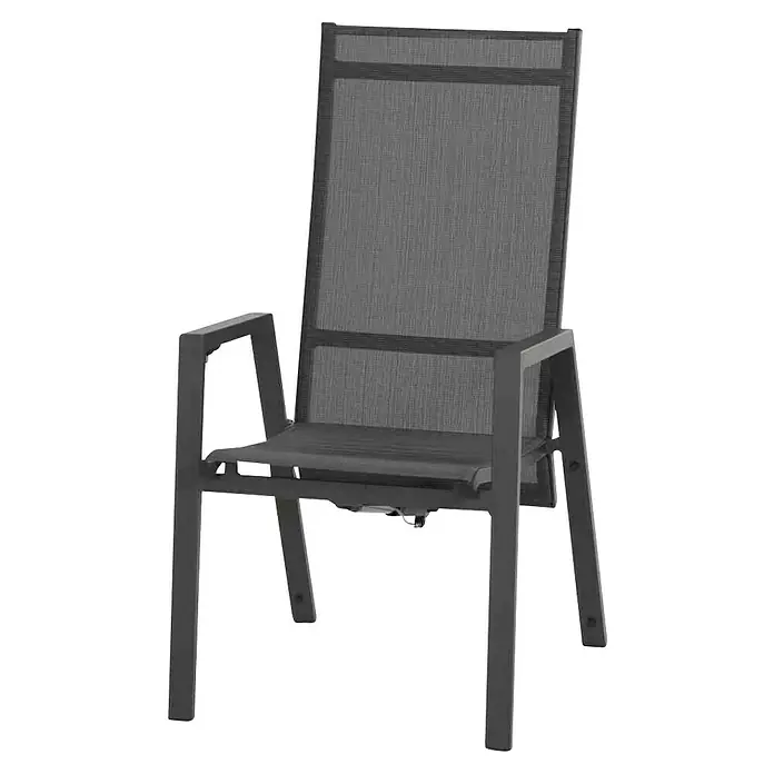 Siena Garden Savona Gartensessel - Ranotex®-Geflecht, Rückenlehne verstellbar, Anthrazit, B x T x H: 60 x 74 x 111,5 cm - Elegante graue Gartenstuhl mit Armlehnen. Bequemer Sitz und Rückenlehne aus Stoff. Ideal für entspannte Stunden im Freien.