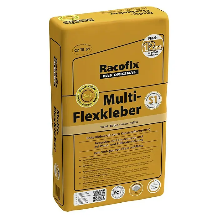 Racofix Flexkleber Multi-Flexkleber 3in1 - 25 kg - Racofix Multi-Flexkleber: Hochwertiger, flexibler Klebstoff für Wand- und Bodenfliesen im Innen- und Außenbereich.