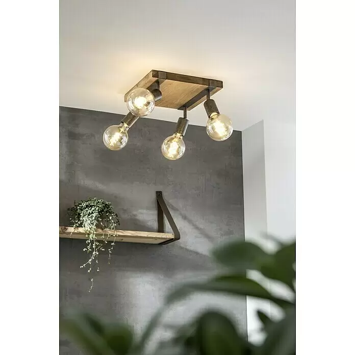 Tween Light Deckenstrahler Rom - 100 W, L x B x H: 28 x 28 x 9 cm, Braun/Schwarz - Stimmungsaufnahme