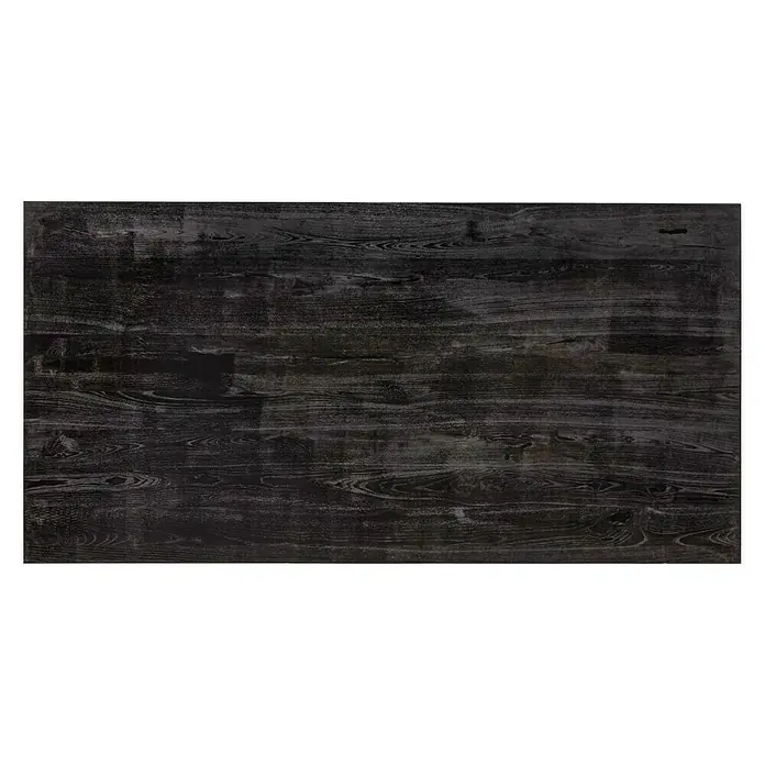 Exclusivholz Tischplatte Esche Salzburg - Esche, 200 x 100 x 4 cm - Nahaufnahme einer schwarzen Tischplatte mit deutlicher Holzmaserung und einer glatten, reflektierenden Oberfläche.