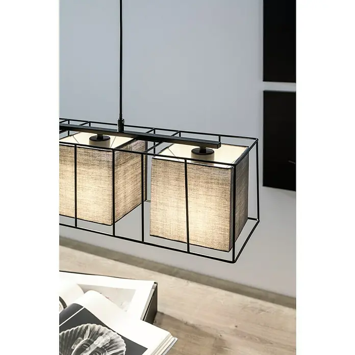 Tween Light Pendelleuchte Palermo - Höhe: 120 cm - Elegante Hängelampe mit rechteckigen Lampenschirmen und schwarzem Metallrahmen für eine stilvolle Beleuchtung.