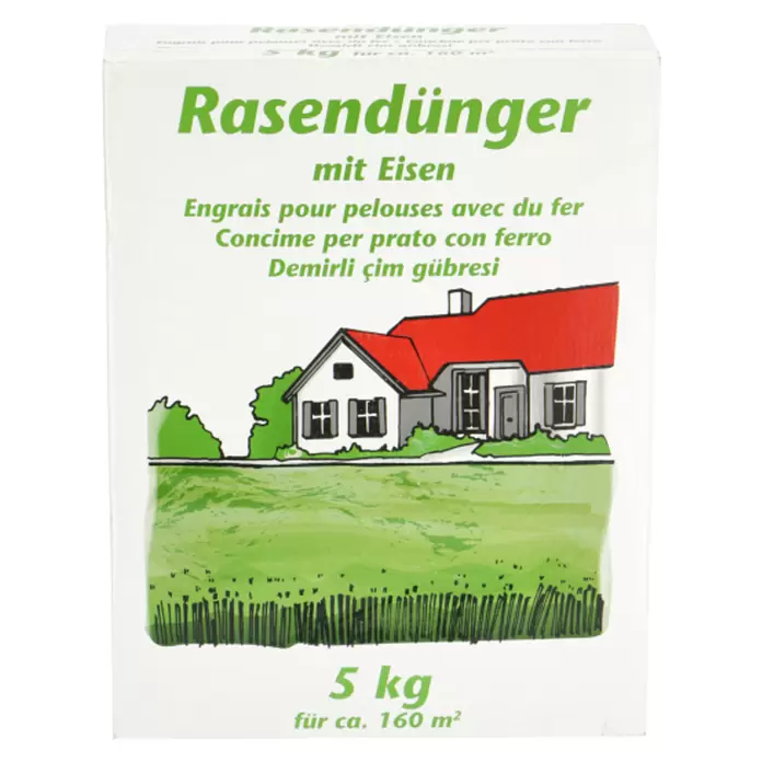 Rasendünger mit Eisen - 5 kg, Max. Anwendungsfläche: 160 m², Organisch-mineralische Basis