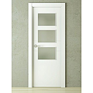 Pack puerta acristalada Lima (62,5 x 203 cm, Derecha, Blanco lacado, Maciza aligerada, Vidriera)