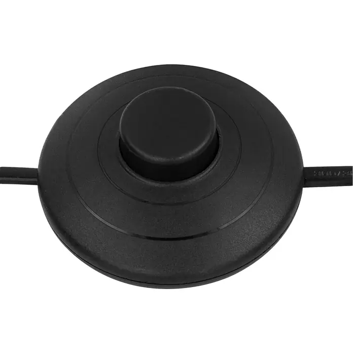Globo Stehleuchte Clarke - 125 W, L x B x H: 85 x 130 x 204 cm, Schwarz, E14 - Detailaufnahme eines schwarzen Fußschalters, der ein praktisches Zubehör für Lampen und andere elektrische Geräte darstellt.