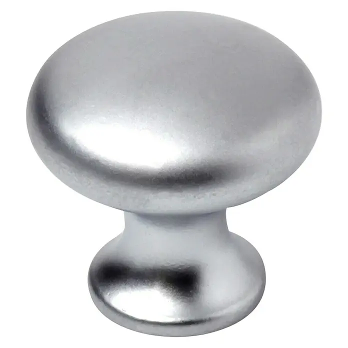 Rei Pomo para muebles 760 - Diámetro: 25 mm, Cromado, Cromo - Primer plano de un pomo plateado para muebles, ideal para decorar cajones y armarios.
