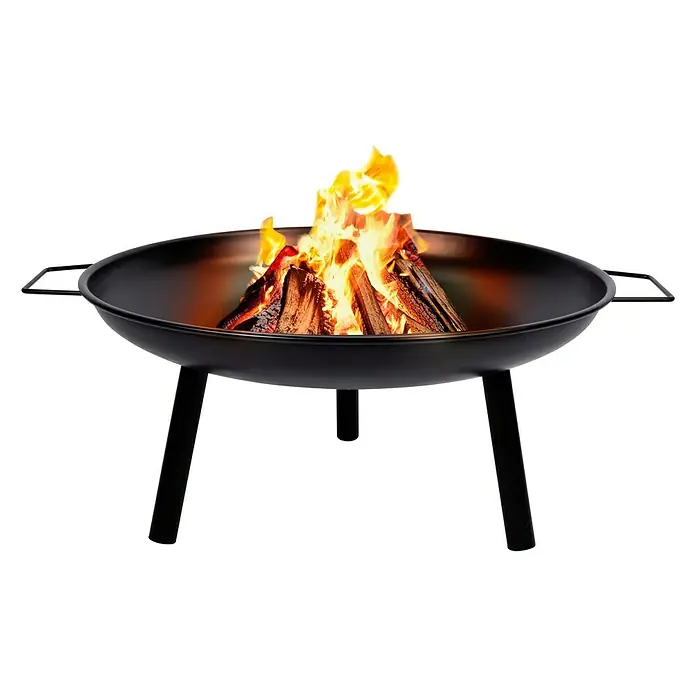 Brasero Fulton - Diámetro: 60 cm, Acero - Brasero de metal negro con leña ardiendo. Una forma elegante y segura de disfrutar de una fogata.