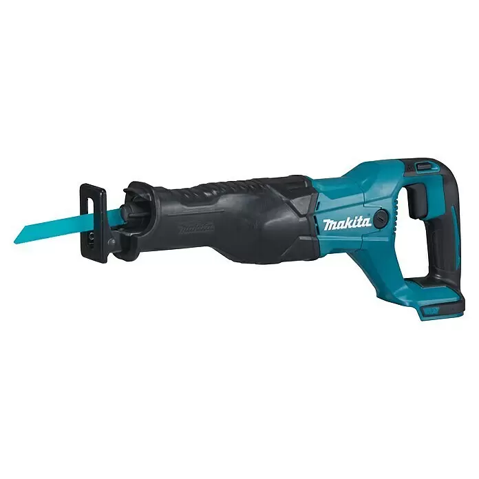 Makita LXT 18V Sierra de sable de batería DJR186ZK - 18 V, Sin batería, Número de carreras marcha en vacío: 0 /min - 2.800 /min - Sierra de sable Makita azul verdoso y negra con una hoja azul.