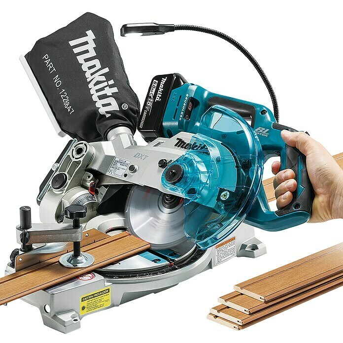 Makita Akku-Kapp- & Gehrungssäge DLS600Z18 V, Ohne Akku, Leerlaufdrehzahl: 5.000 U/min Use Shot