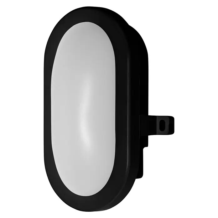 Osram LED-Außenwandleuchte Bulkhead - 5,5 W, 117 x 16,8 x 70 cm, Schwarz, IP54 - Eine ovale, schwarze Wandleuchte mit einer weißen, diffusen Lichtfläche für Innen- und Außenbereiche.