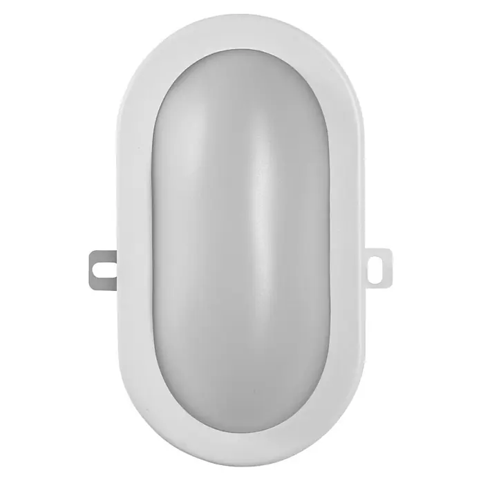 Osram LED-Außenwandleuchte Bulkhead - 5,5 W, 117 x 16,8 x 70 cm, Weiß, IP54 - Eine ovale, weiße Deckenleuchte mit einer glatten, milchigen Abdeckung, ideal für moderne Innenräume und Flure.