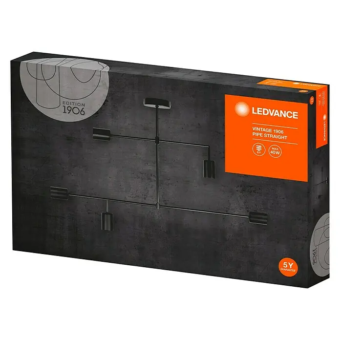 Ledvance Deckenleuchte 1906 PIPE - L x B x H: 80 x 15 x 510 cm, Stahl, E27 - Verpackung der LEDVANCE Vintage 1906 Pipe Straight Leuchte mit modernem Design und 5 Jahren Garantie.