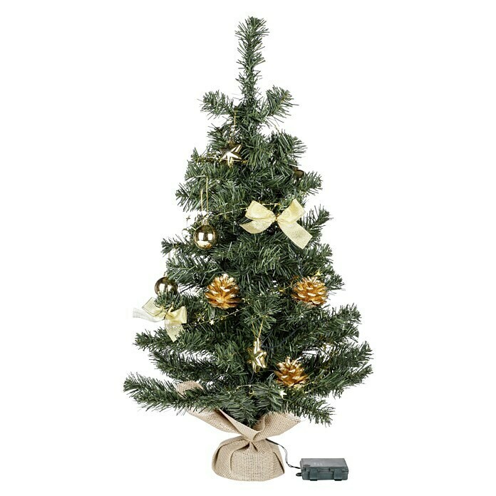 Künstlicher Weihnachtsbaum (Höhe 75 cm, Grün/Gold, LEDBeleuchtung