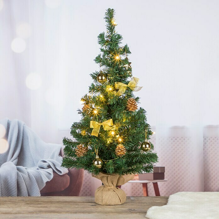 Künstlicher Weihnachtsbaum (Höhe: 75 cm, Grün/Gold, LED-Beleuchtung) | BAUHAUS
