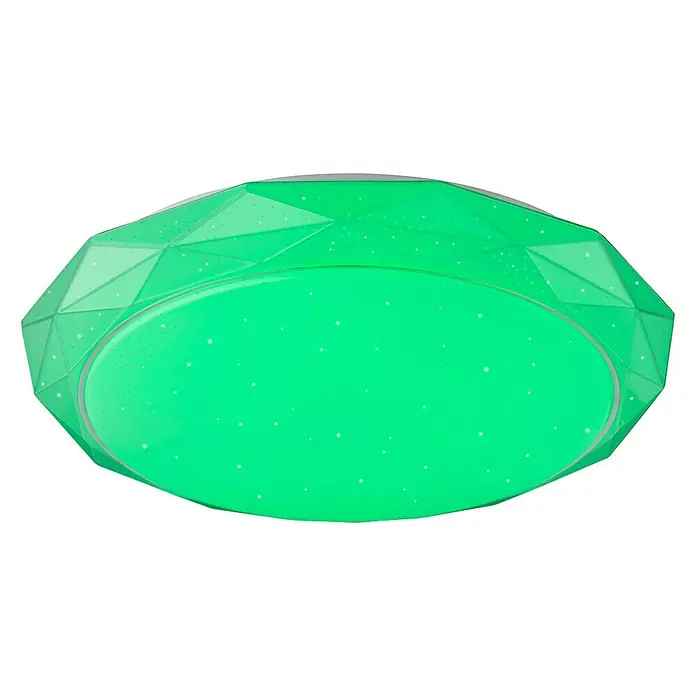 Globo Deckenleuchte rund ANDI48 W, Ø x H: 500 mm x 9,6 cm - Moderne grüne Deckenleuchte in einem geometrischen Design mit Sternenmuster, ideal für zeitgenössische Innenräume und Kinderzimmer.