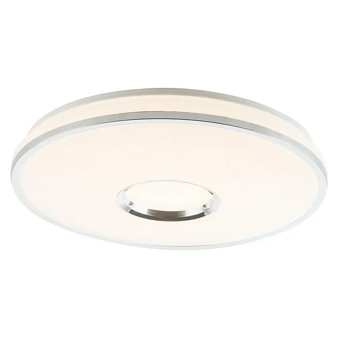 Globo Deckenleuchte rund RENA - 60 W, Ø x H: 490 mm x 7,8 cm - Moderne LED-Deckenleuchte mit Chromrand und kreisförmiger Aussparung in der Mitte für stilvolle Beleuchtung.