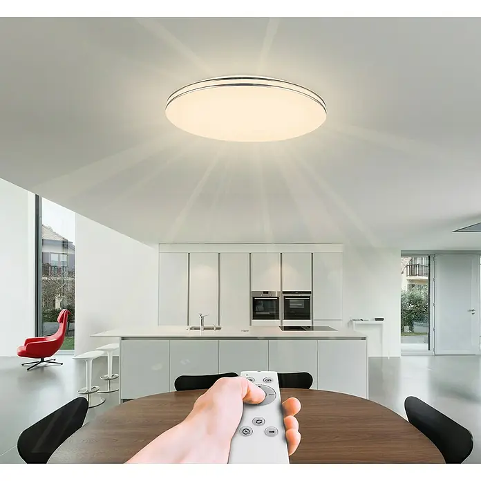 Globo Deckenleuchte rund PIERRE - 48 W, Ø x H: 530 mm x 8 cm - Moderne Deckenleuchte mit Fernbedienung in einem stilvollen Wohnraum. Die Lampe spendet helles Licht und ist ein echter Hingucker.