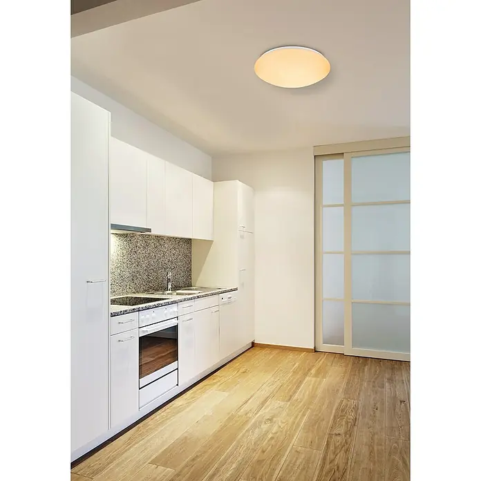 Globo Deckenleuchte rund ATREJU I - 24 W, Ø x H: 390 mm x 11 cm - Helle Küchendeckenleuchte mit runder Form, die ein sanftes, warmes Licht spendet und eine moderne Atmosphäre erzeugt.