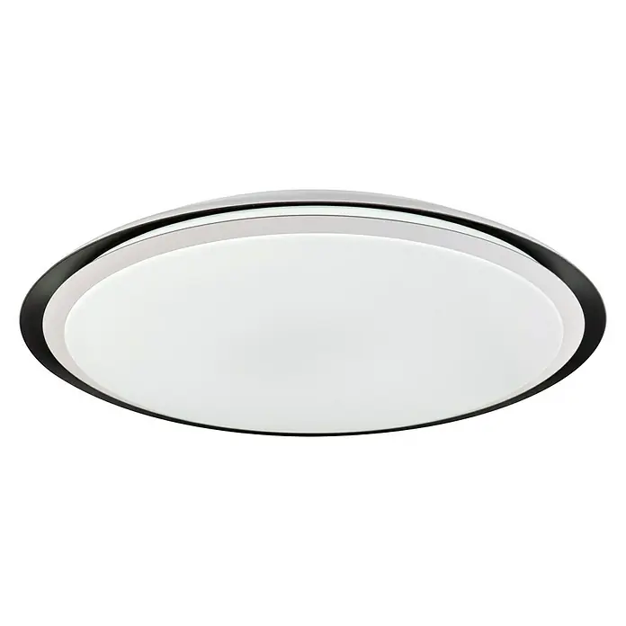 Globo Deckenleuchte rund XAVER - 40 W, Ø x H: 560 mm x 8,5 cm - Elegante, runde LED-Deckenleuchte mit Chromrand und schwarzem Akzent für eine stilvolle Beleuchtung.