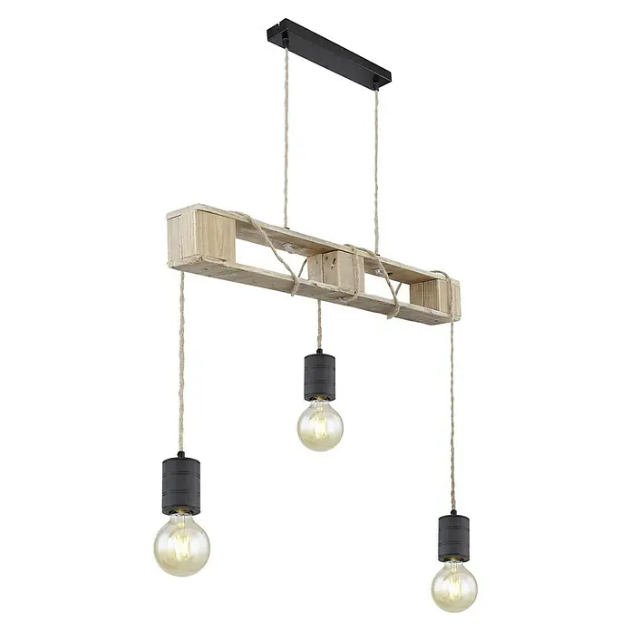 Globo Pendelleuchte JOELLE - 60 W, L x B x H: 18 x 11,5 x 85,5 cm, Schwarz, E27 - Hängeleuchte aus Holzpalette mit drei Edison-Glühbirnen, die eine rustikale und industrielle Ästhetik vereint.