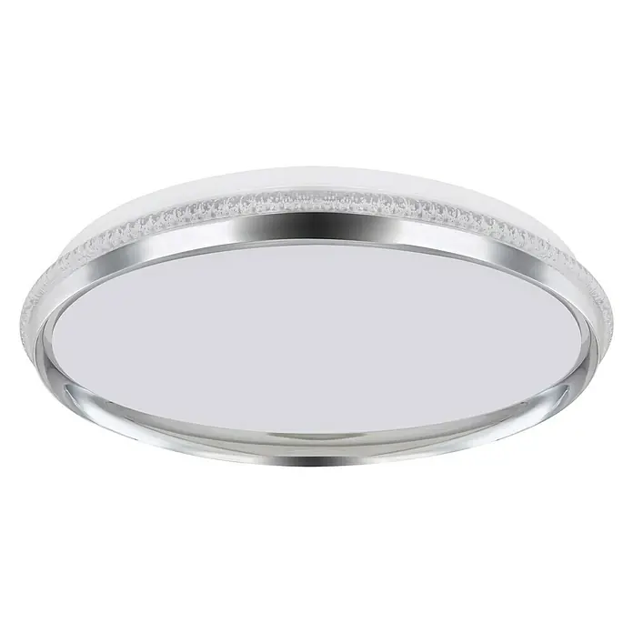 Globo Deckenleuchte rund KALLI - 36 W, Ø x H: 495 mm x 56 cm - Moderne Deckenleuchte mit Chromrand und dekorativen Kristallelementen, die ein elegantes Ambiente schafft und für eine angenehme Beleuchtung sorgt.