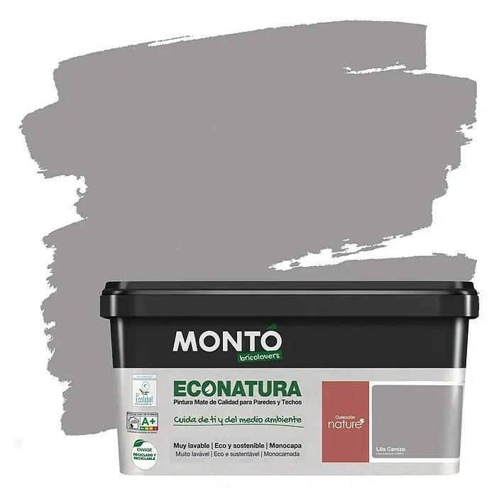 Montó Bricolovers Pintura para paredes EcoNatura - Lila Ceniza, Mate, 4 l - Bote de pintura para paredes y techos Monto Econatura en Lila Ceniza, pintura mate, ecológica para un clima interior saludable.