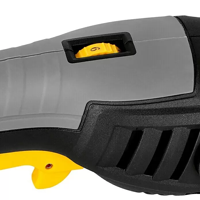 Fartools Lijadora multifunción eléctrica  REX 120D - 1.300 W - Empuñadura gris y negra de herramienta eléctrica con selector de velocidad amarillo ('6') y gatillo.