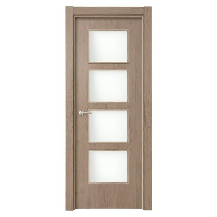Solid Elements Puerta acristalada Toronto - 72,5 x 203 cm, Derecha, Roble claro - Elegante puerta con cuatro aberturas de cristal. La puerta tiene un aspecto de madera y un pomo moderno de metal.