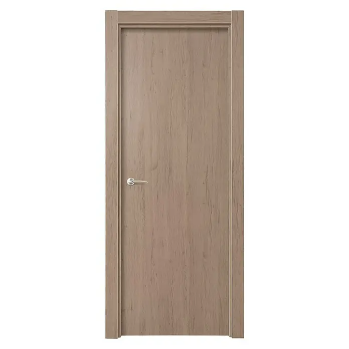 Solid Elements Puerta interior vinílica Toronto - 62,5 x 203 cm, Derecha, Roble claro, Alveolar - Una puerta moderna de madera clara con manija plateada, que ofrece un aspecto acogedor y elegante. Perfecta para un interior contemporáneo.