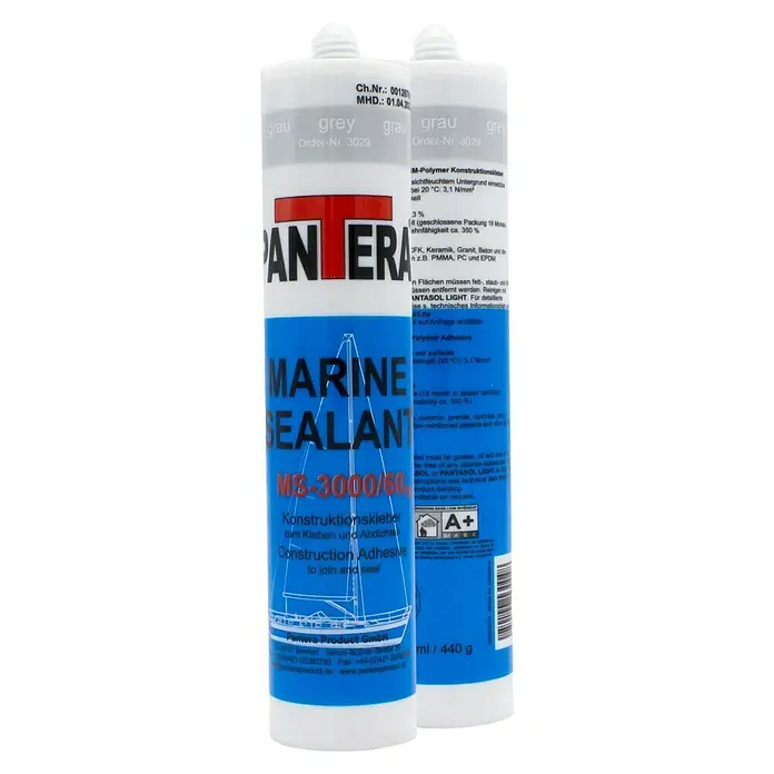 Pantera Konstruktionskleber MARINE SEALANT MS-3000/60 V2 - 290 ml, Grau - Zwei Tuben Pantera Marine Sealant MS-3000/60, ein Konstruktionsklebstoff zum Kleben und Abdichten, ideal für Bootsbau und maritime Anwendungen.