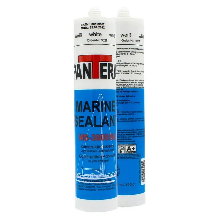 Pantera Konstruktionskleber MARINE SEALANT MS-3000/60 V2 - 290 ml, Weiß - Bild von zwei Kartuschen Pantera Marine Sealant MS-3000/60.