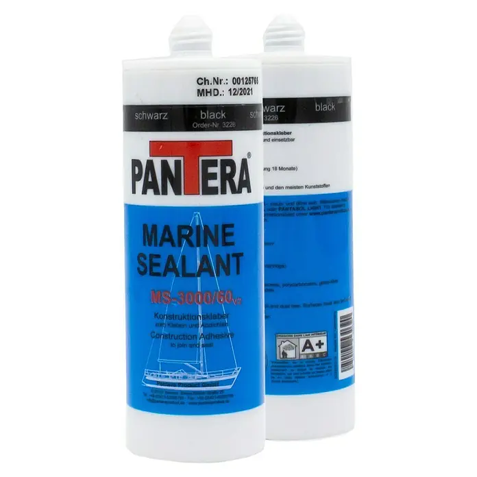 Pantera Konstruktionskleber MARINE SEALANT MS-3000/60 V2 - 150 ml, Schwarz - Zwei Tuben Pantera Marine Sealant MS-3000/60v2, ein Konstruktionsklebstoff zum Kleben und Abdichten im Marinebereich, Farbe Schwarz.